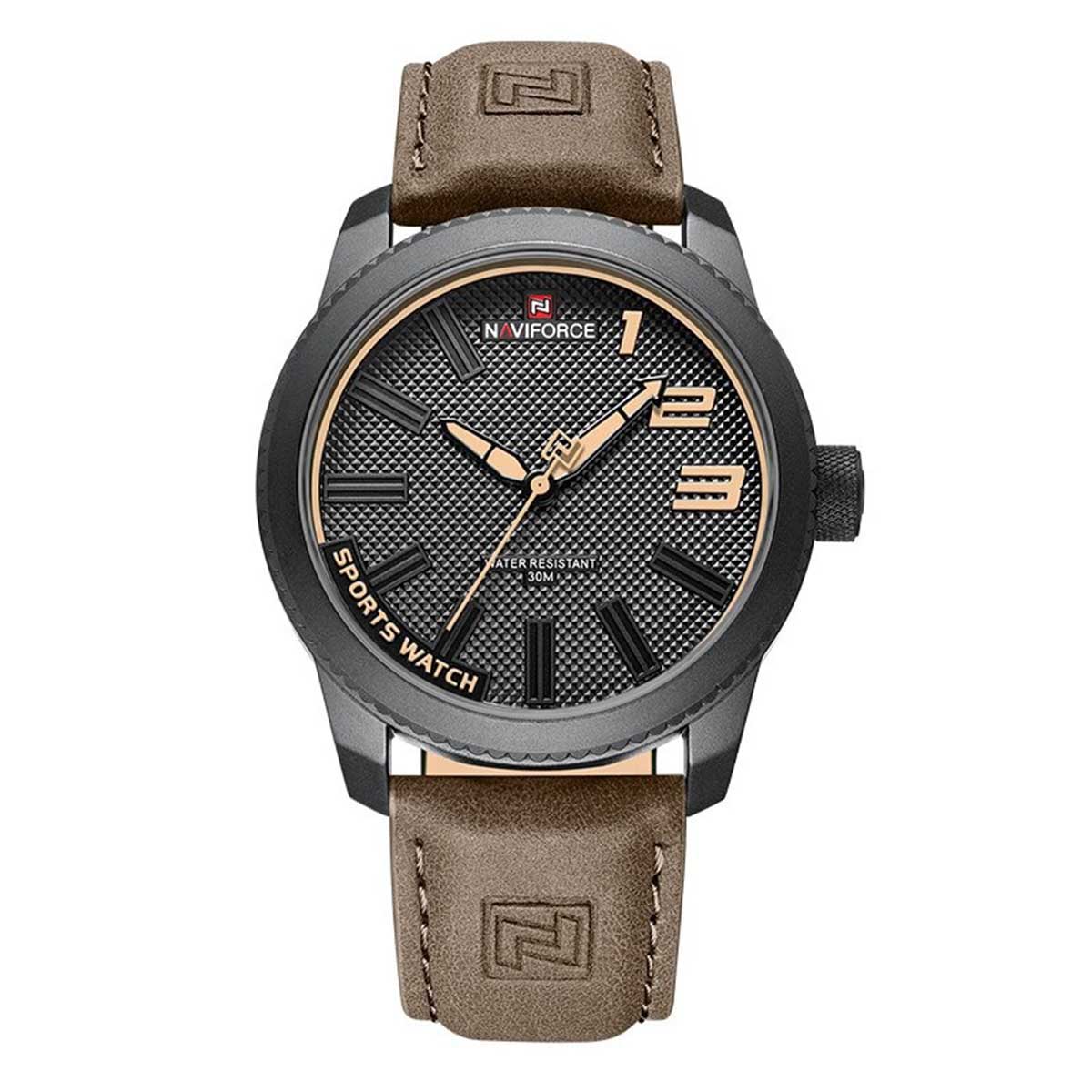 Picture of NAVIFORCE 9202 Casual Leather Watch Style Fashion Wristwatch For Men - Black & Chocolate