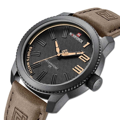 Picture of NAVIFORCE 9202 Casual Leather Watch Style Fashion Wristwatch For Men - Black & Chocolate