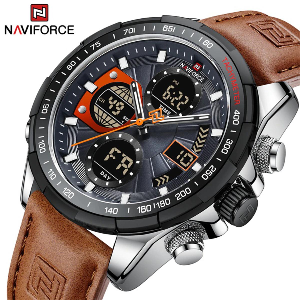 Picture of Naviforce 9197 শীর্ষ ব্র্যান্ড লাক্সারি pu চামড়ার ক্যাজুয়াল পুরুষদের ডিজিটাল স্পোর্ট ম্যান কব্জি ওয়াচ-সিলভার ব্ল্যাক