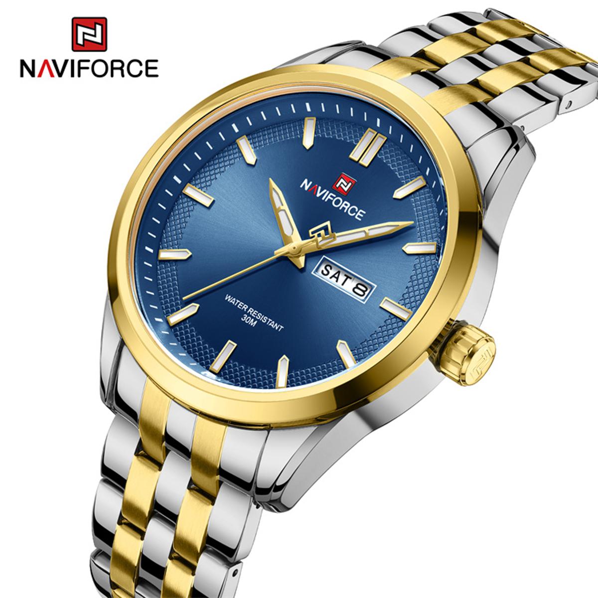Picture of NAVIFORCE 9203  Business mens watches stainless steel strap  with Day Quartz Wristwatches -For Silver & Gold Colour