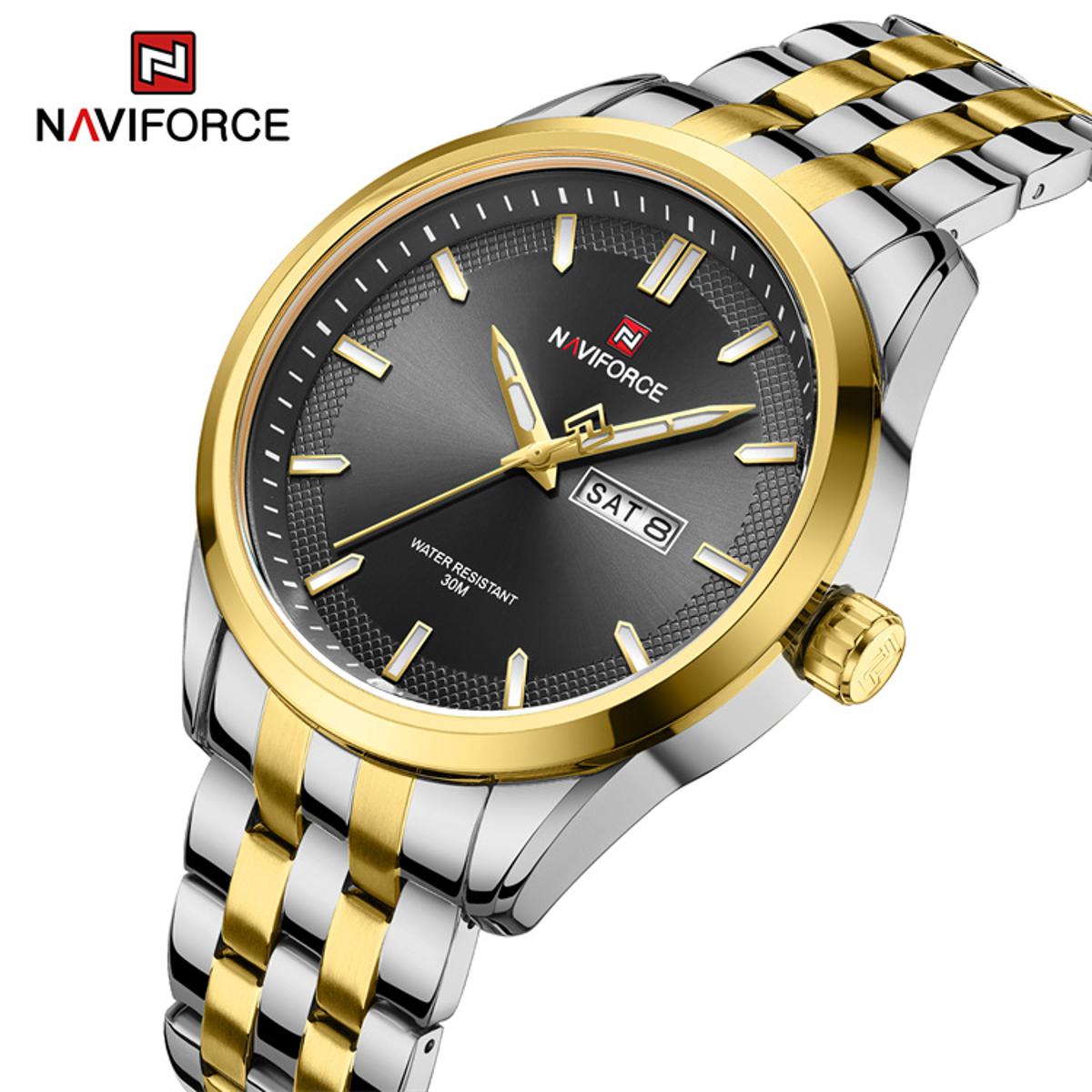 Picture of NAVIFORCE 9203 Business mens watches stainless steel strap with Day Quartz Wristwatches- Two Tone & Black
