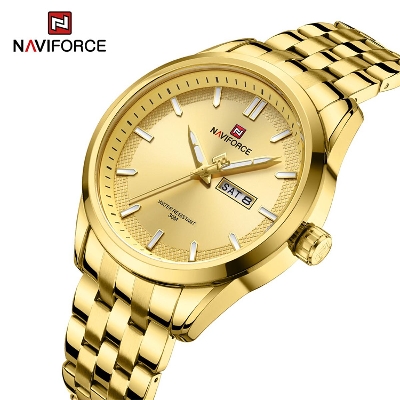 Picture of Naviforce 9203 Business Mens Watches Stainless Steel Strap With Day Quartz Wristwatches- Golden - Watch