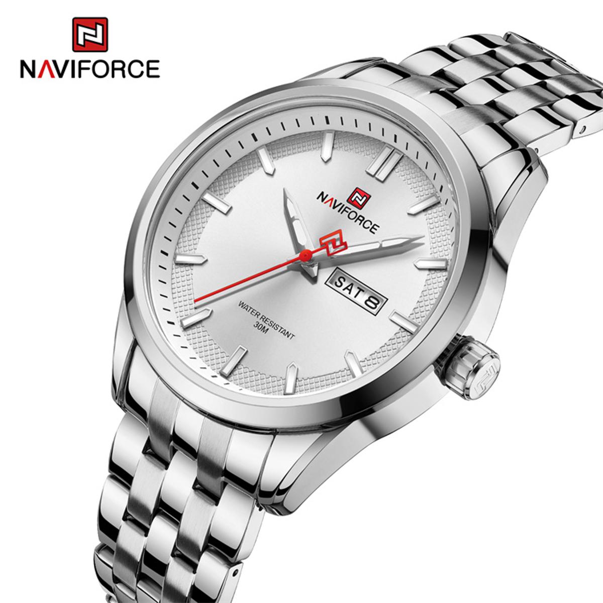 Picture of NAVIFORCE 9203 Business mens watches stainless steel strap with Day Quartz Wristwatches-Silver