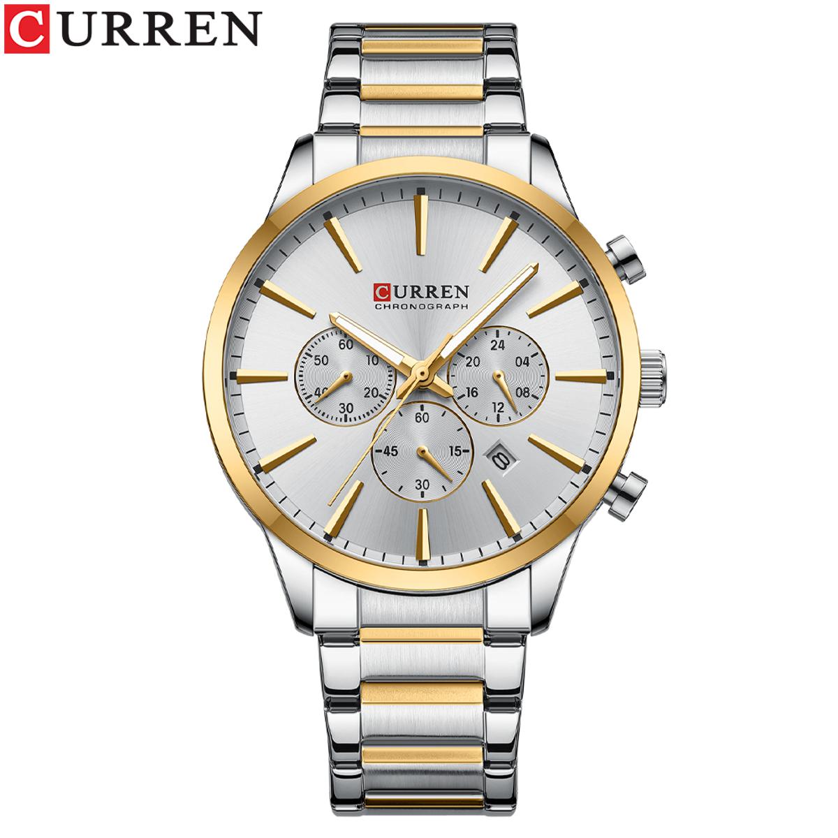 Picture of CURREN 8435 Stainless Steel Watches for Mens Creative Fashion Luminous Dial with Chronograph Watch Male Casual Wristwatches Two Tone And White
