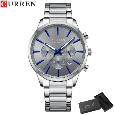 Picture of CURREN 8435 Stainless Steel Watches for Mens Creative Fashion Luminous Dial with Chronograph Watch Male Casual Wristwatches Silver- Ash