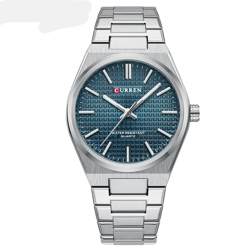 Picture of CURREN 8439 Fashion Unique Quartz Men's Wrist Watches Casual Stainless Steel Strap Watch Simple Luminous Hands Clock For Man-Silver and Blue