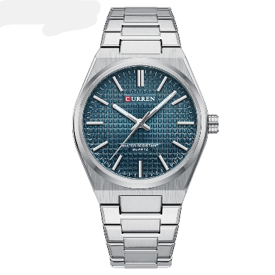 Picture of CURREN 8439 Fashion Unique Quartz Men's Wrist Watches Casual Stainless Steel Strap Watch Simple Luminous Hands Clock For Man-Silver and Blue