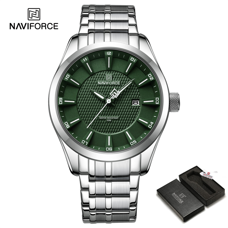 Picture of NAVIFORCE 8032  Alloy Quartz watches Stainless Steel strap with 30m waterproof men wristwatch Casual -Silver Green