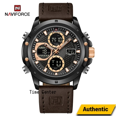 Picture of NAVIFORCE 9225 Men's Leather Pu Military Digital Watch Fashionable Classic Quartz Clock Male Chronograph LED Wristwatch For Men- Brown