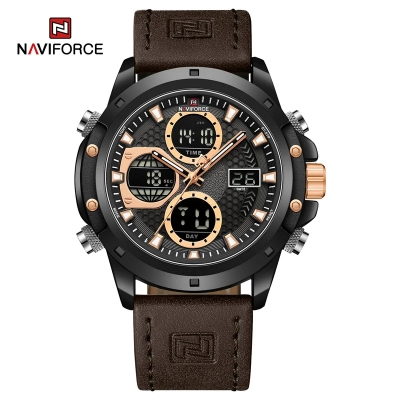 Picture of NAVIFORCE 9225 Men's Leather Pu Military Digital Watch Fashionable Classic Quartz Clock Male Chronograph LED Wristwatch For Men- Brown