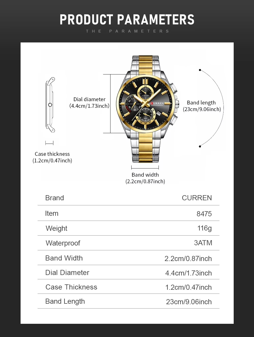 Picture of CURREN 8475 WristWatch Chronograph Men Watch Military Army Top Brand Luxury Classic Stainless Steel