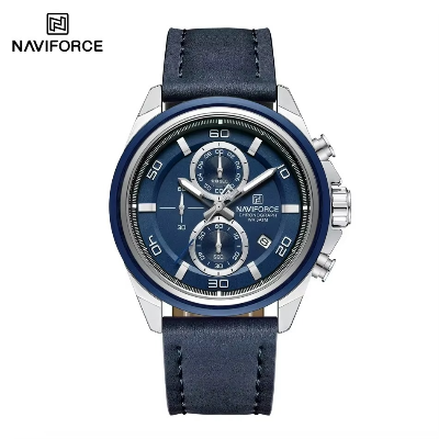 Picture of NAVIFORCE 8075 Casual Fashion Watches for Man Luminous  Date Display Genuine Leather Band Male Clock Relogios Masculino & Silver Blue