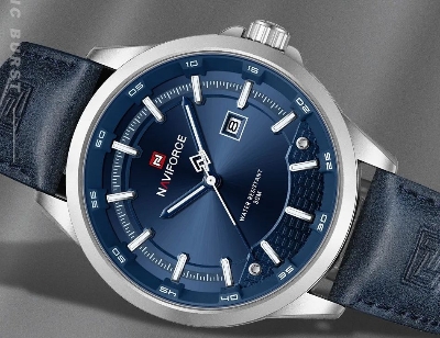 Picture of NAVIFORCE 9248 Men Watch Sport Wristwatch Top Brand Luxury Auto Date Silicone Leather Quartz Original Male Clock Gift &  Silver Blue