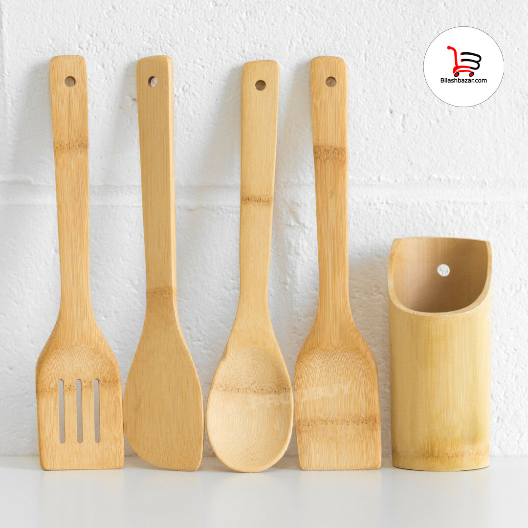 Picture of Bamboo Cooking Spoon 4 pieces set with Holder