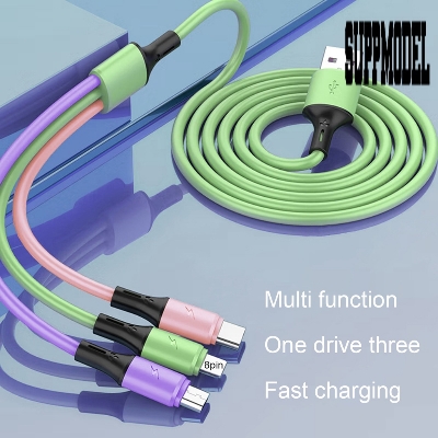 Picture of 3 IN 1 USB Cable 5A Fast Charging Universal USB Charger Cable for iPhone Type-C Android Micro USB Charging Liquid Silicone Accessories One Wire for Charging Three Device Donglai