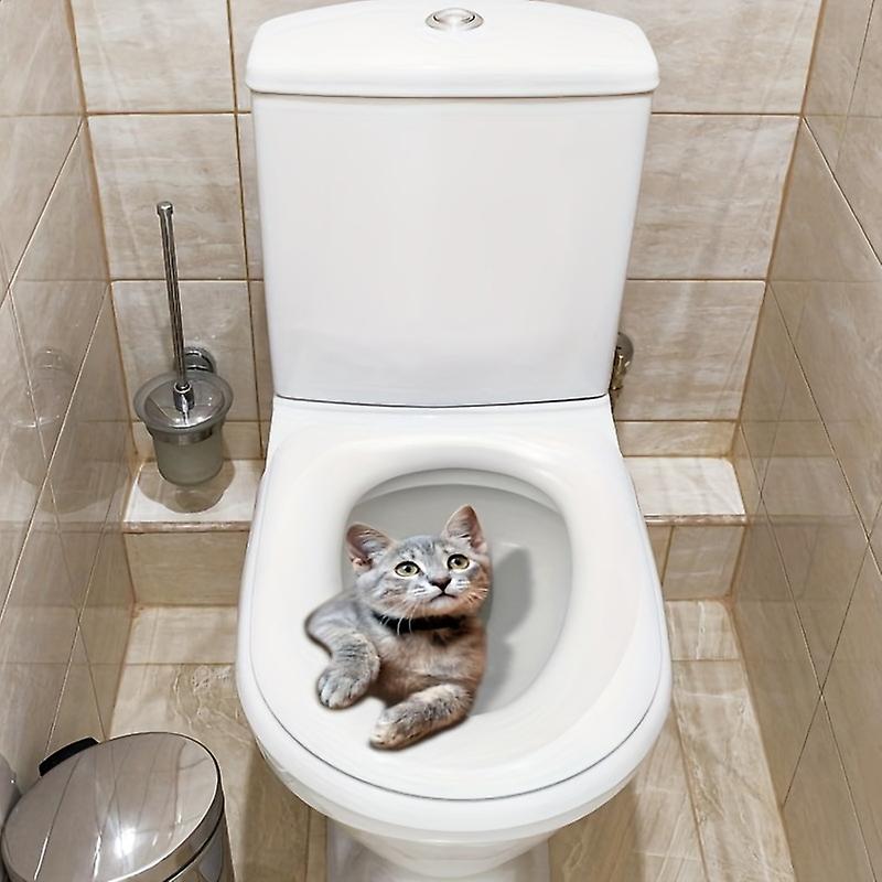 Picture of Cat Toilet Lid Sticker Toilet Seat Murals for Lavatory Washroom Tiles Glass