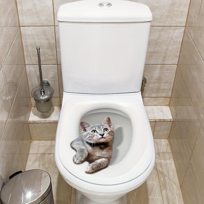 Picture of Cat Toilet Lid Sticker Toilet Seat Murals for Lavatory Washroom Tiles Glass