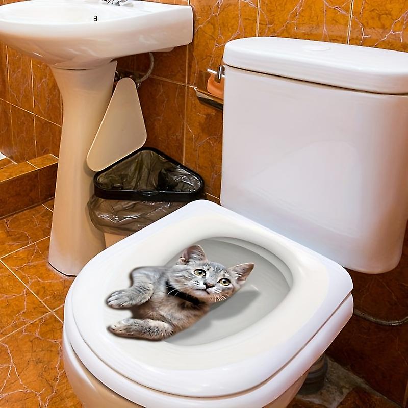 Picture of Cat Toilet Lid Sticker Toilet Seat Murals for Lavatory Washroom Tiles Glass