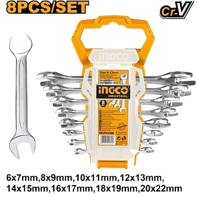 Picture of INGCO DOUBLE OPEN END SPANNER SET - 8 pcs HKSPA2088