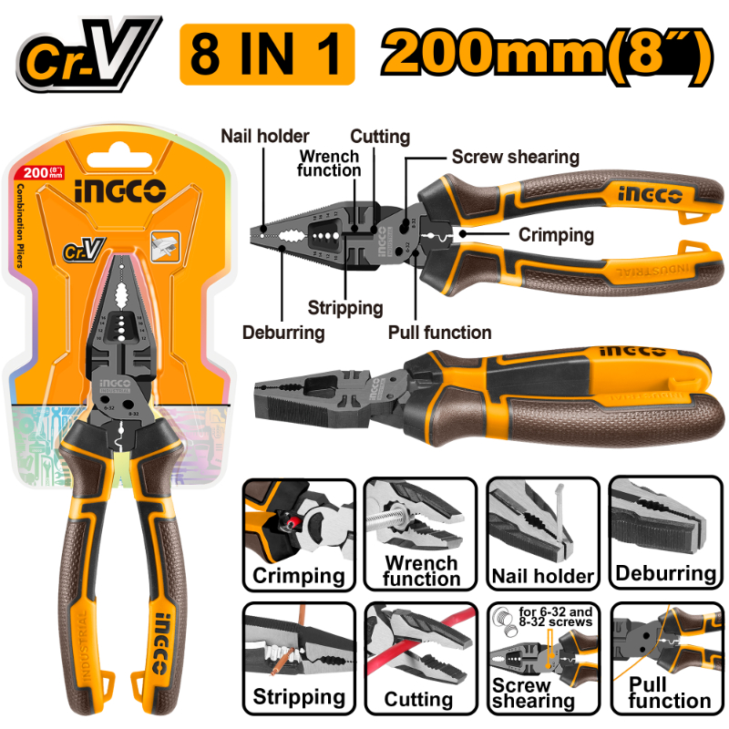 Picture of INGCO 8" (200mm) 8 IN 1 MULTI-FUNCTION COMBINATION PLIER HMFCP28200