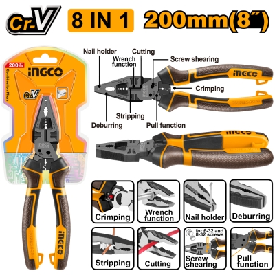 Picture of INGCO 8" (200mm) 8 IN 1 MULTI-FUNCTION COMBINATION PLIER HMFCP28200