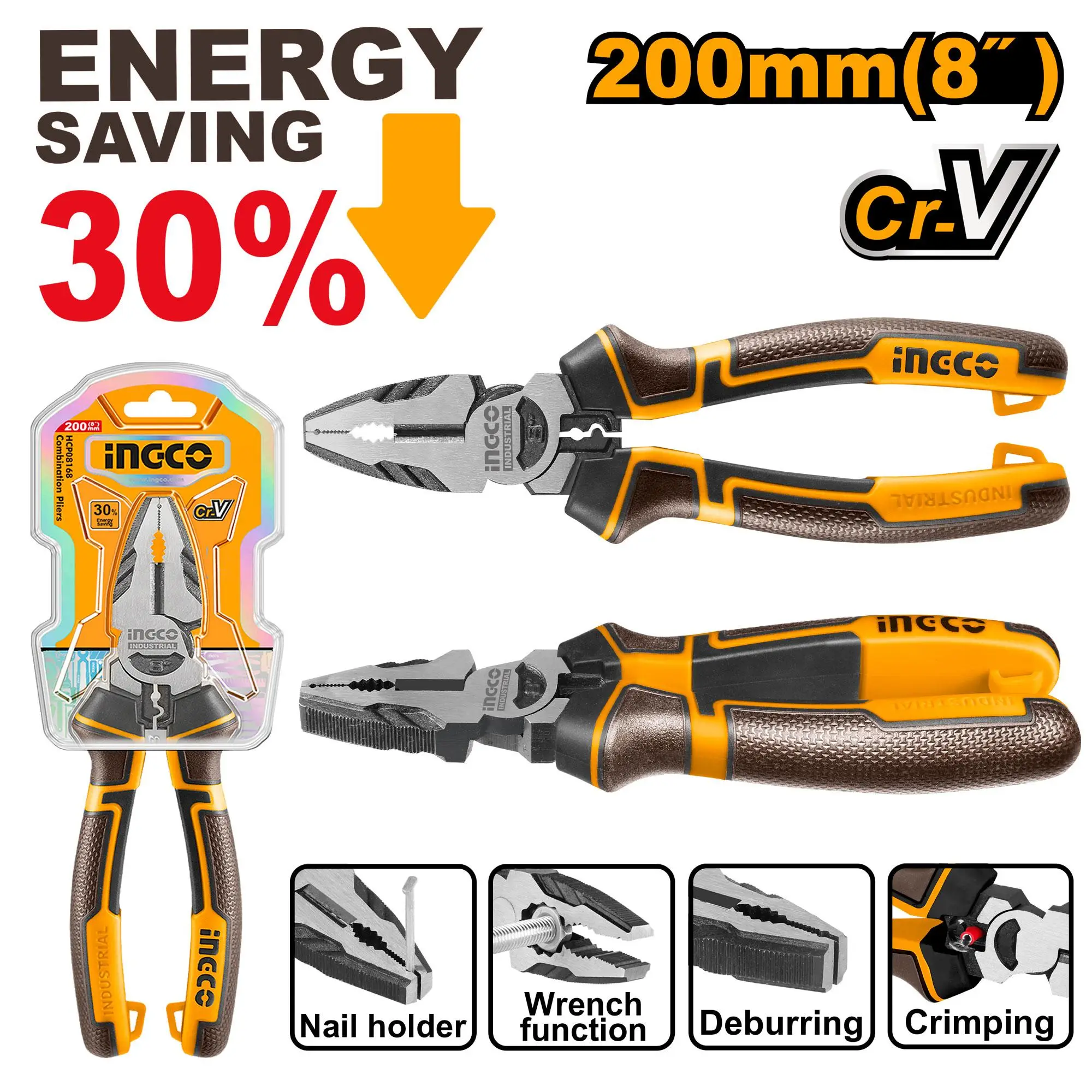 Picture of INGCO 8" (200mm) High leverage COMBINATION PLIER HHCP28200