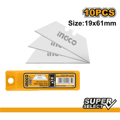 Picture of INGCO 19×61mm 10 pcs Utility Knife Blades Set HUKB61001