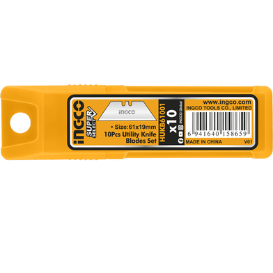 Picture of INGCO 19×61mm 10 pcs Utility Knife Blades Set HUKB61001