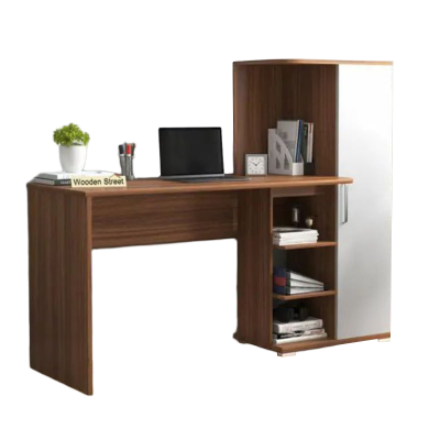 Picture of Modern Home Office Computer Table | Study Table | Laptop Desk with Shelves (White Color Finish) - Computer Table M1