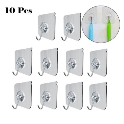 Picture of 10 pcs Adhesive Hooks Transparent Wall Hooks Waterproof Oilproof Self Adhesive Hooks Seamless Hanging Hook For Kitchen Bathroom