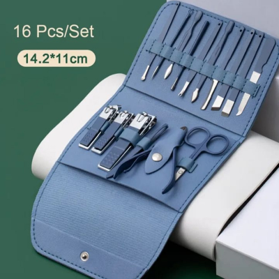 Picture of Nail Clippers Set, 16pcs Manicure & Pedicure Tools,  Kit for men and women, with Leather Bag, Travel Grooming Kit for Facial, Cuticle and Nail Care