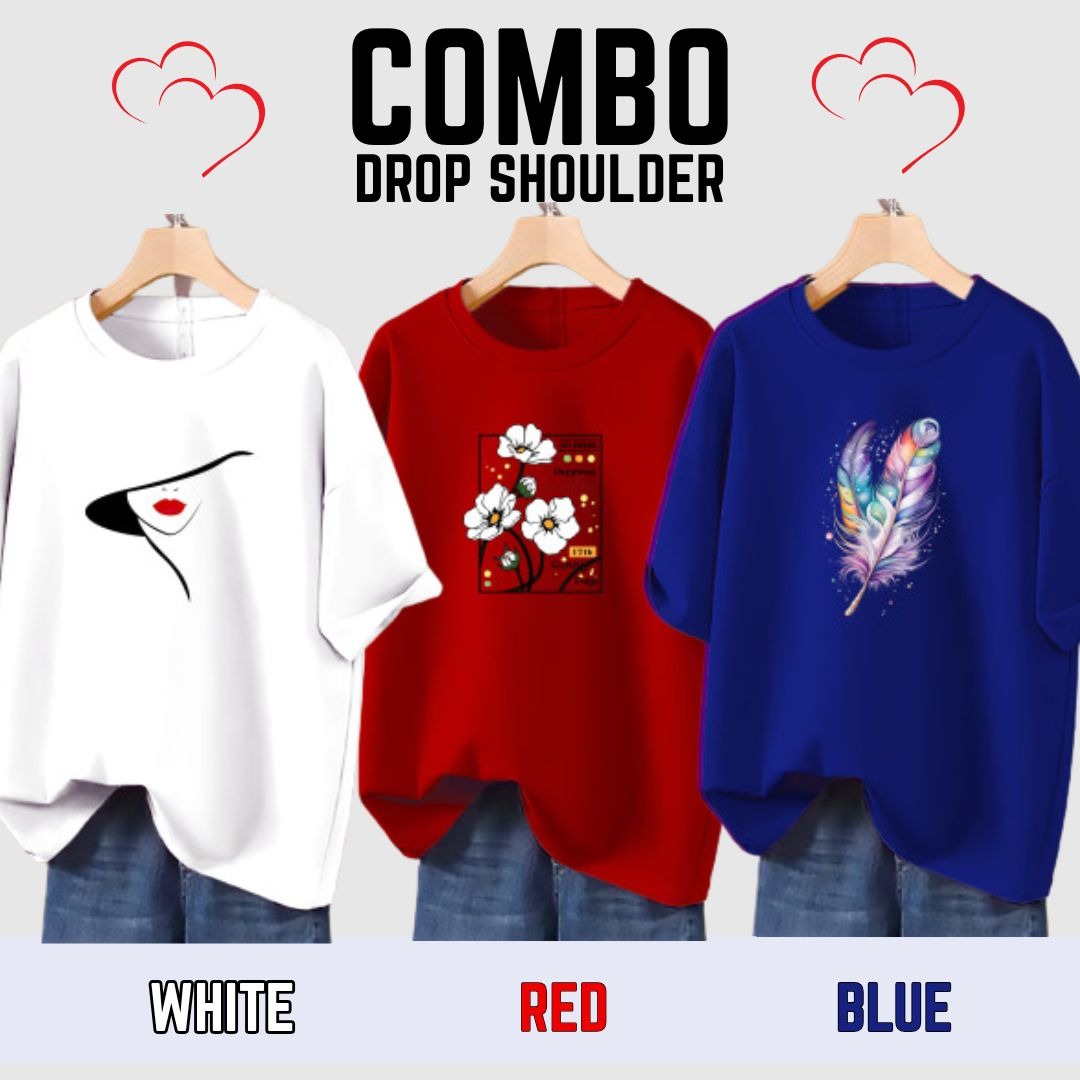 Picture of 3 Pcs Combo Lovely Drop Shoulder T-Shirt for Women