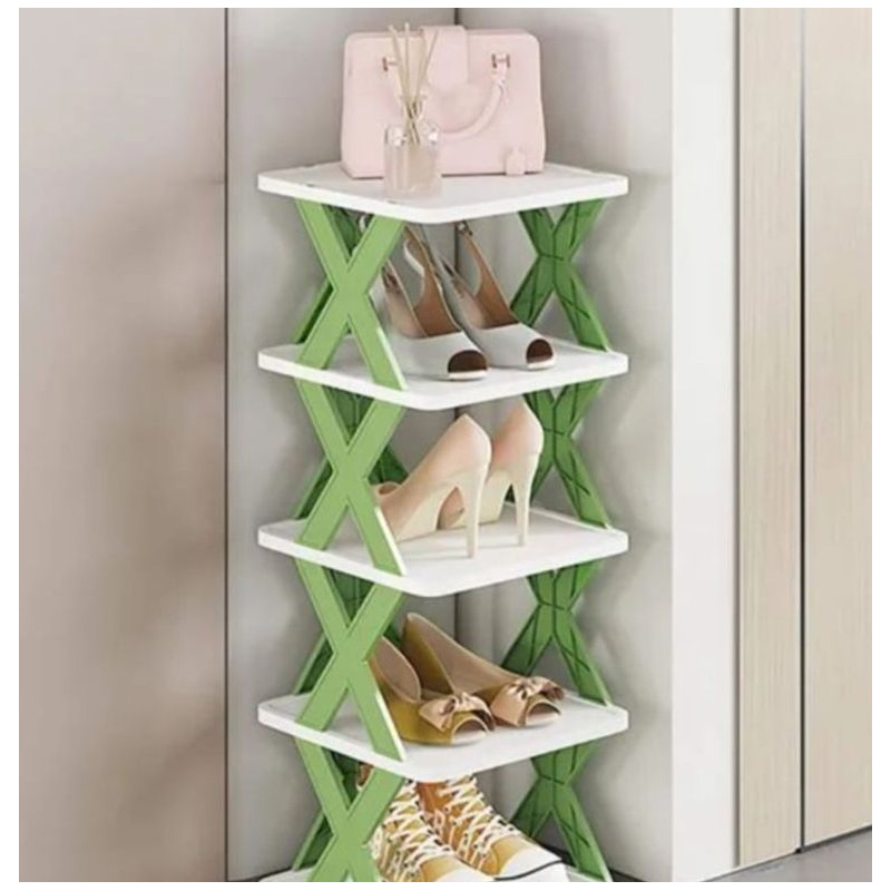 Picture of 1 pcs 5-Tier Adjustable Folding Shoe Rack: Multi-Layer Plastic Organizer for Closets and Narrow Spaces