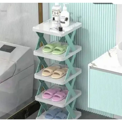 Picture of 1 pcs 5-Tier Adjustable Folding Shoe Rack: Multi-Layer Plastic Organizer for Closets and Narrow Spaces