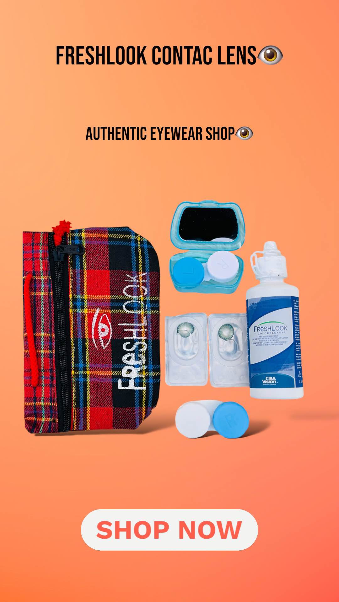 Picture of Freshlook contac lens full set green color with travel kitbox solution