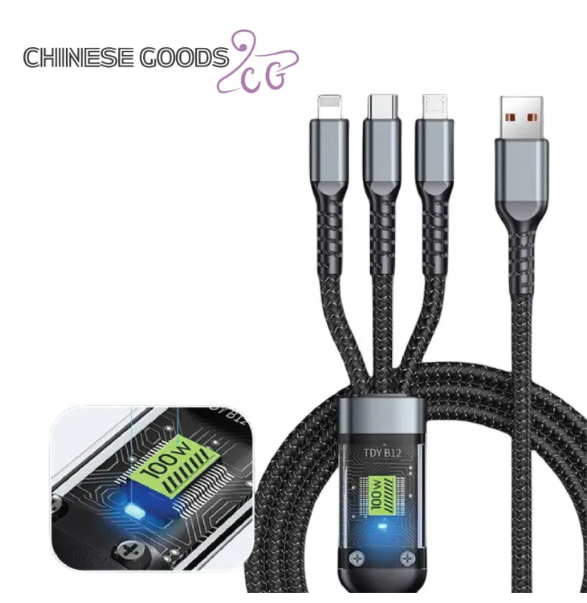 Picture of 100W 3-in-1 Fast Charging Cable with Smart Display – Pure Copper Core