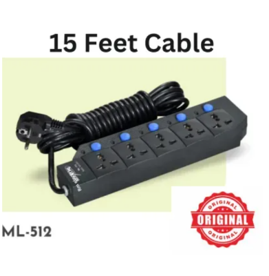 Picture of 5-Socket Multiplug Extension – 2m/5m/7ft/15ft/30ft – Heavy Duty Black Strip