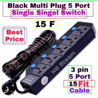 Picture of 5-Socket Multiplug Extension – 2m/5m/7ft/15ft/30ft – Heavy Duty Black Strip