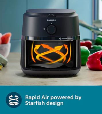 Picture of Philips 4.2 Litre Compact Airfryer with Rapid Air Technology 1500W, Dishwasher Safe, Temperature Control, Time Control (NA120) with 2 Year Warranty