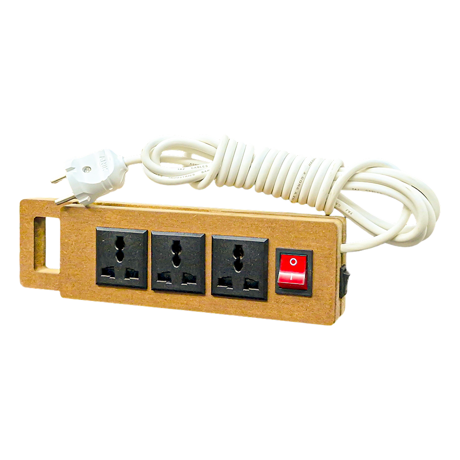 Picture of PowerPlus, Wooden 3 AC Outlet Multiplug with Warm LED Light. 10 ft Extension Cord, Desktop Charging Stations for Home Office Dorm Room & many more.