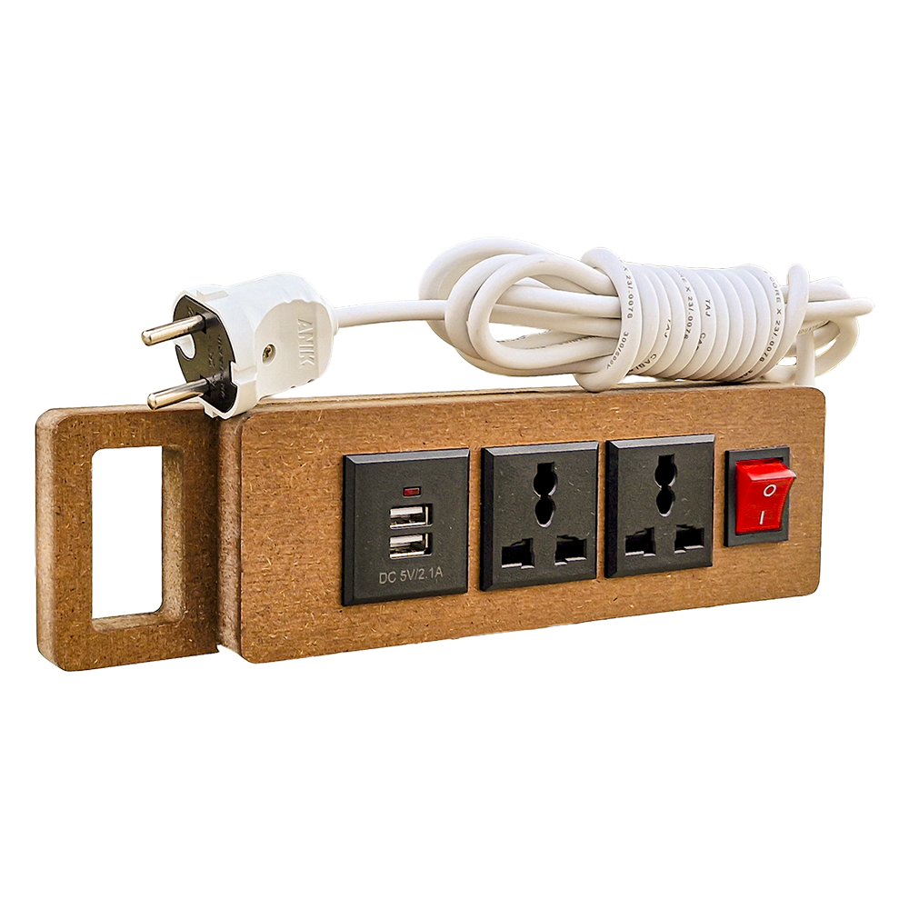 Picture of Power Smart, ANIK Multi Plug with 10 ft Extension Cord, 2 Outlets and 2 USB Ports Desktop Charging Stations for Home Office Dorm Room, Light Wood Grain