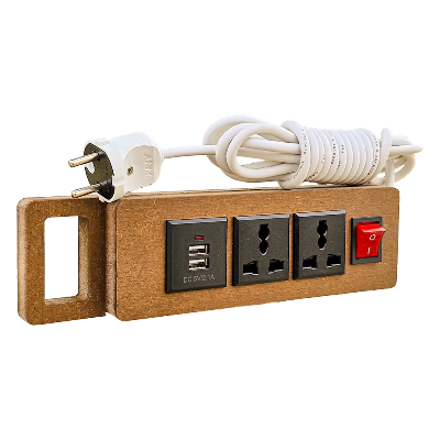Picture of Power Smart, ANIK Multi Plug with 10 ft Extension Cord, 2 Outlets and 2 USB Ports Desktop Charging Stations for Home Office Dorm Room, Light Wood Grain