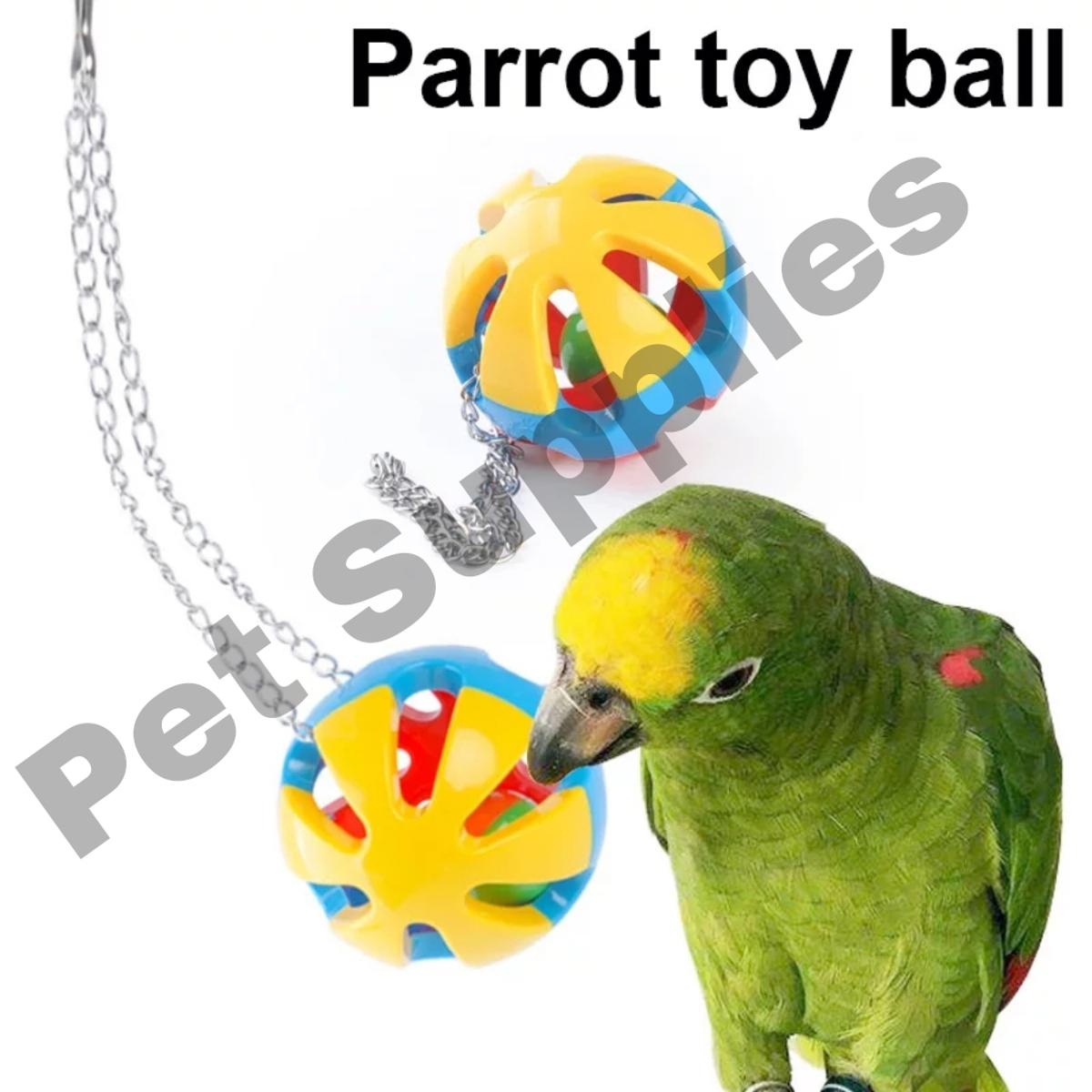 Picture of Cute Pet Bird Plastic Chew Ball With Long Chain Cage Toy for Parrot Parakeet 1Pcs