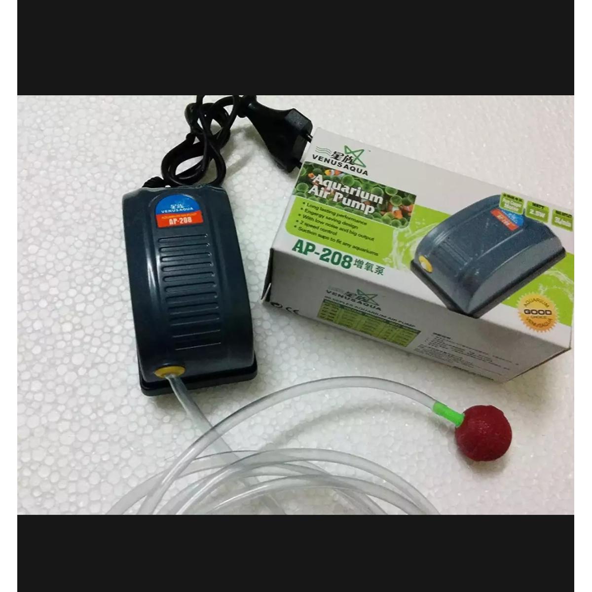 Picture of Combo pack 1×Oxygen pump+Pipe+1Stone Aquarium Air Pump Compressor Oxygen 220-240V Transparent Body Double Outlets Starter kits Fish Tank