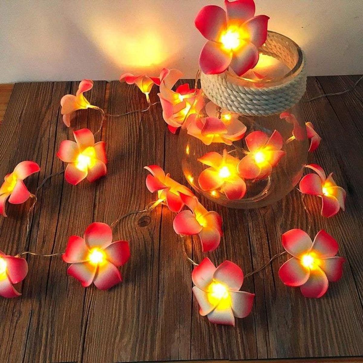 Picture of Wood Rose Flower Fairy Decorative Lights Golden String Fairy Lights Christmas Decoration Wedding Festival Party Colourful LED Lights Cables - Table Lamp
