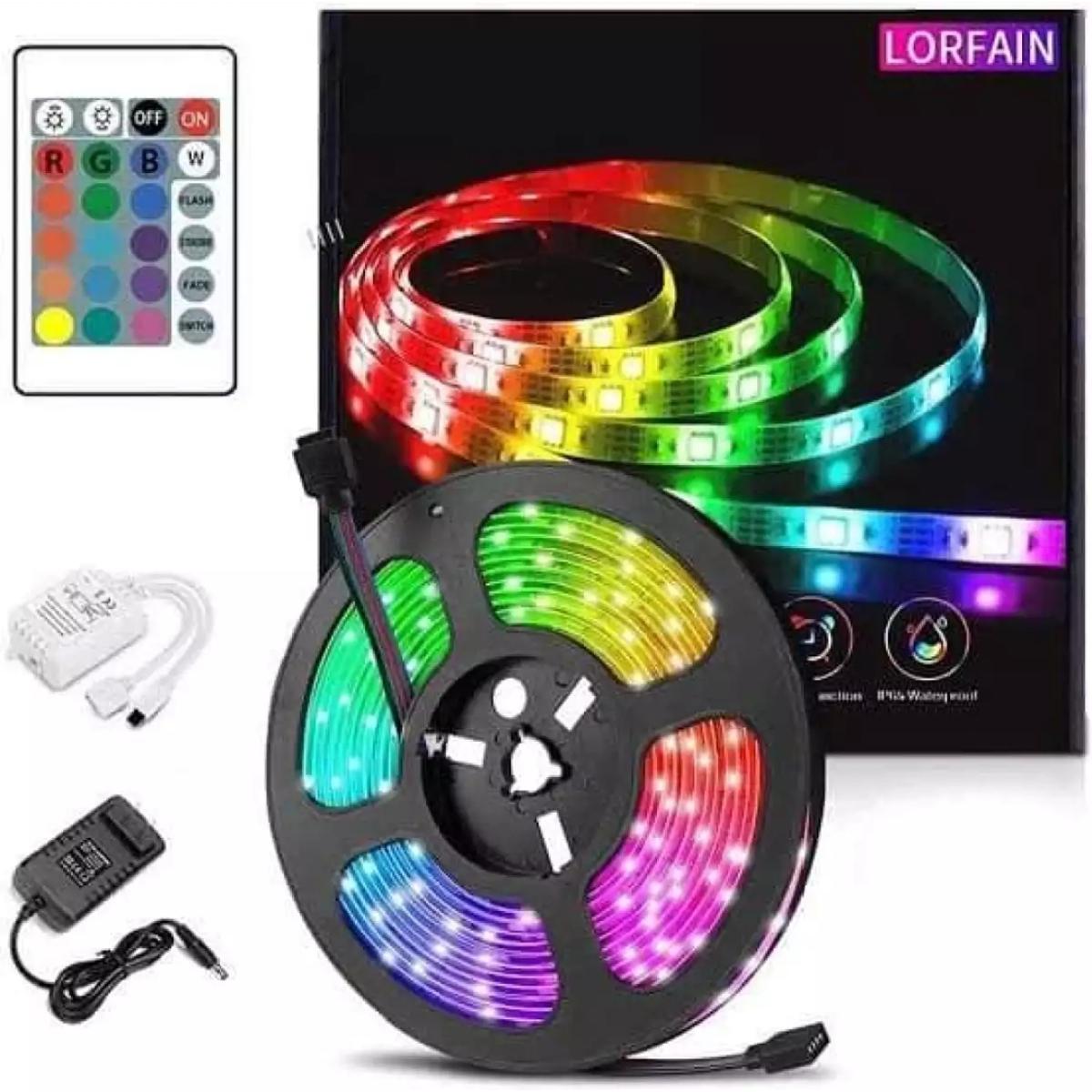 Picture of SMD 2835 DC 12V LED Strip Light With Remote- 5 meter RGB Colour fairy lights for ceiling decoration Cable, Leads with Adapter