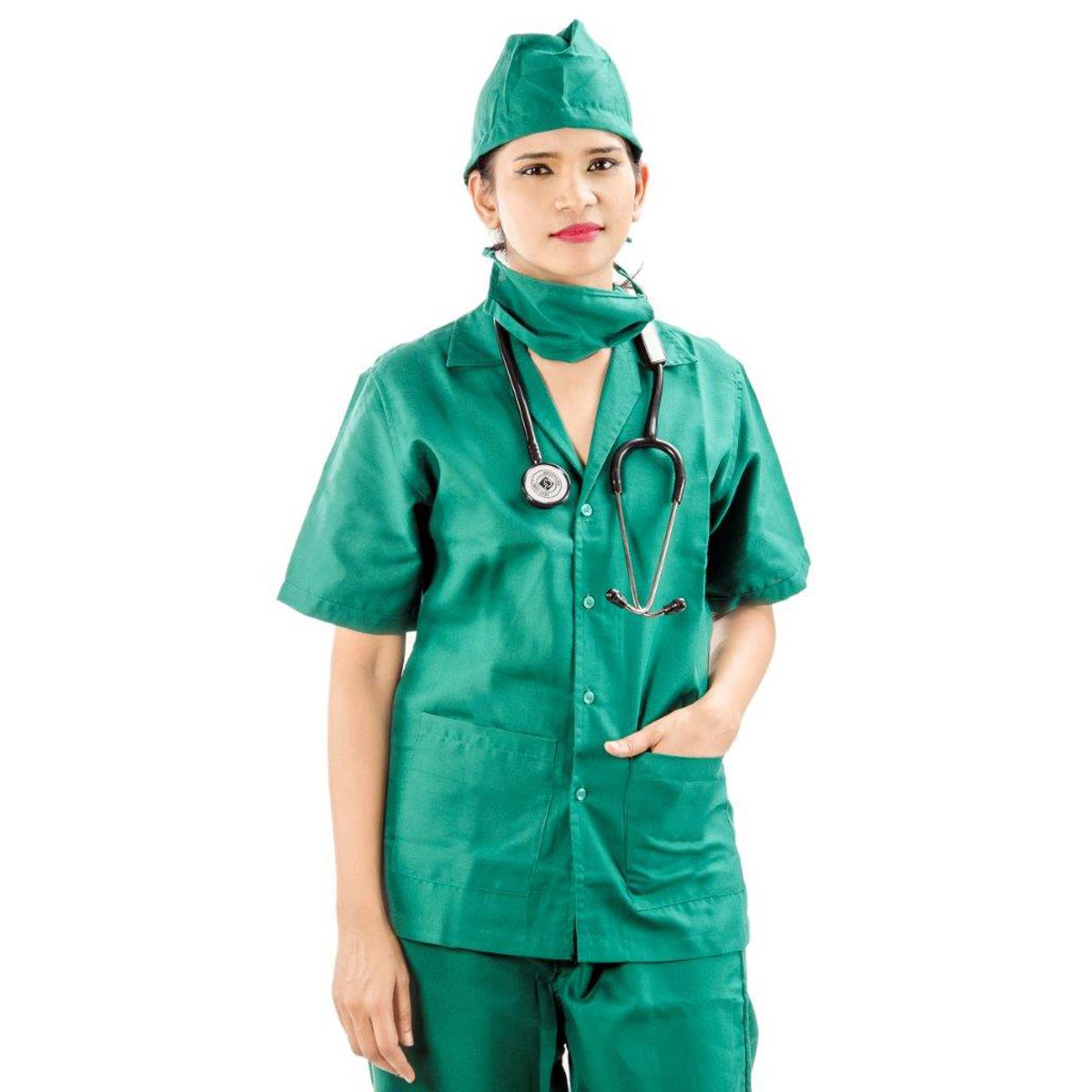 Picture of Medical OT Dress For Doctors and Nurses Both Male & Female (Set of 4 Piece) Doctors OT Dress/OT Dress/Male Female Doctors OT Dres With Full Set With Standard Cotton Febric For Medical Students & Nurse With Green Surgical OT Dress  (Set of 4 Piece)