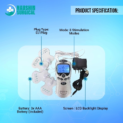 Picture of 8 In 1 Digital Therapy Machine  Electric Muscle Stimulator Device With Acupuncture & Vibration  Pain Relief Pulse Massager, 4 Pads With Palm Device, Battery & Electric Operated