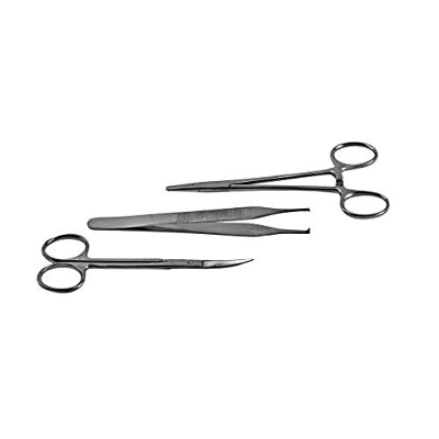 Picture of Suture Set Kit, 3 Surgical Instruments Combo - 5’’ Adson Dissecting, 4’’ Iris Scissor and 6’’Needle Holder Stainless Steel with Kitbag for Medical Students, Doctors