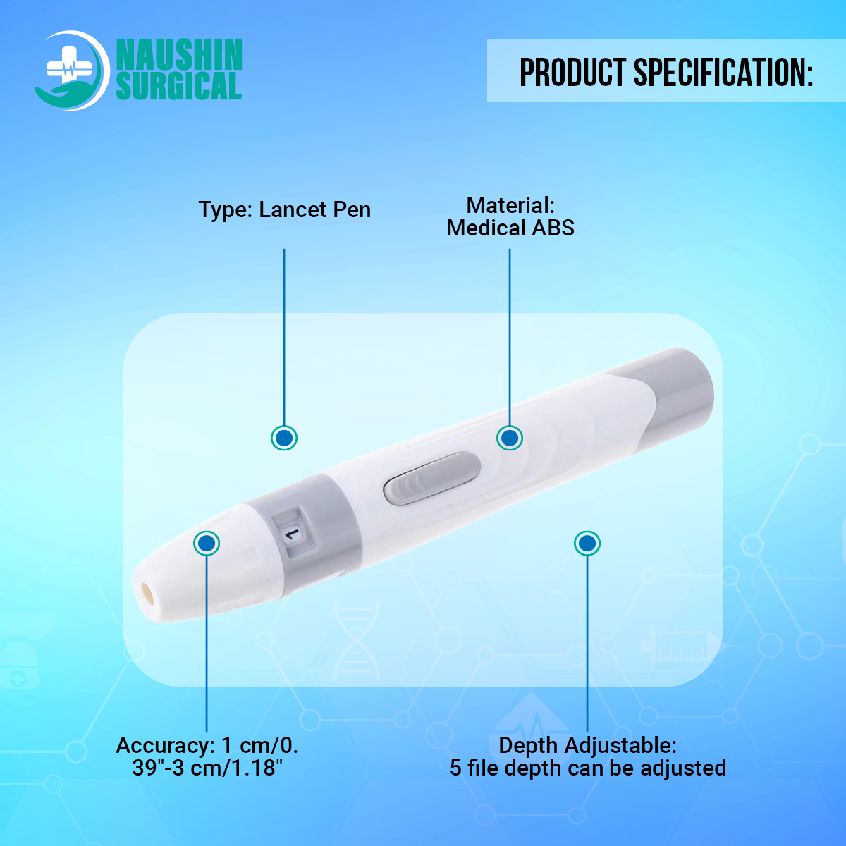 Picture of Lancet Pen Lancing Device For Diabetics Blood Collect 5 Adjustable Depth Blood Sampling Glucose Test Pen